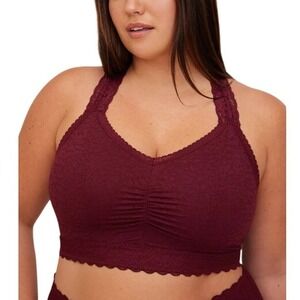 Torrid Curve Women's Burgundy Bralite Unlined Ruched Lace Bralette Plus Size 2
